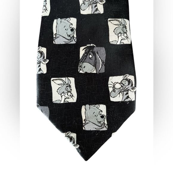 Vintage Disney Neck Tie Winnie the Pooh Black and Gray Neutral Classic Statement - Picture 2 of 5